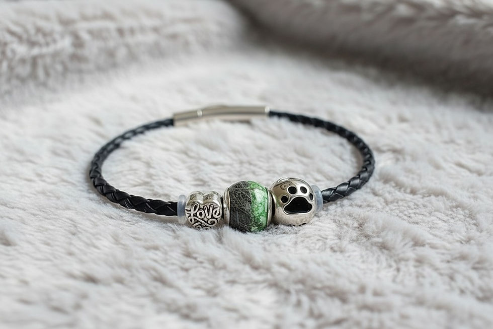 Tierhaarschmuck Armkette Wolf mit einer Fell/Asche Perle12mm