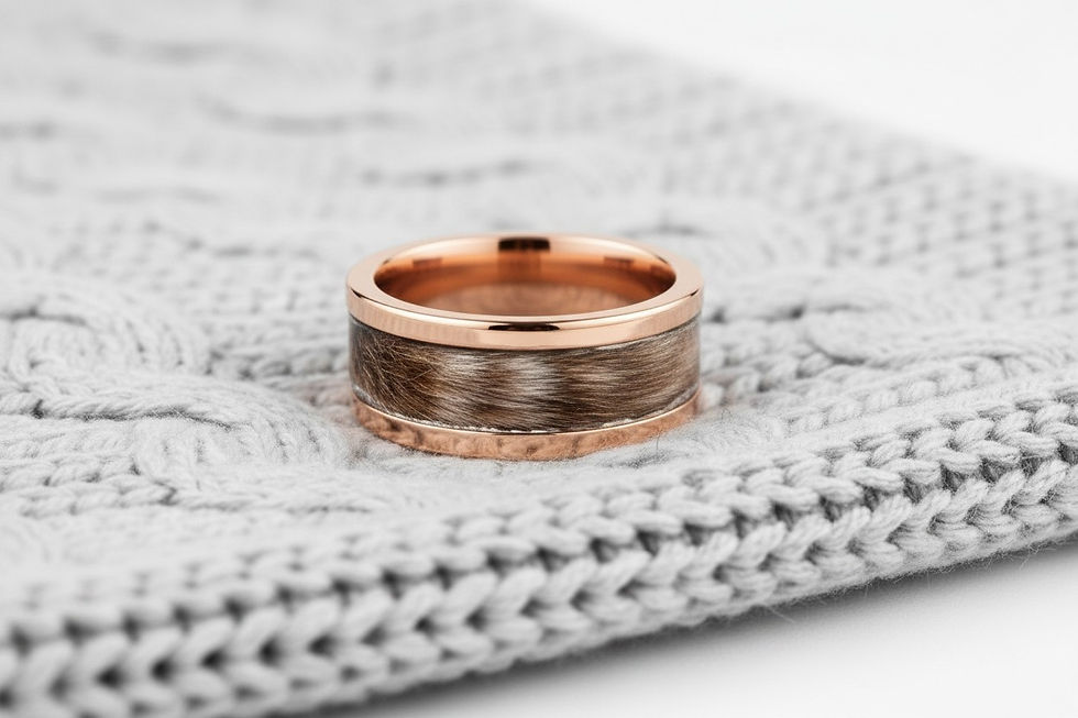 Tierhaarschmuck Fingerring Franziska mit Fell & Hintergrundfarbe