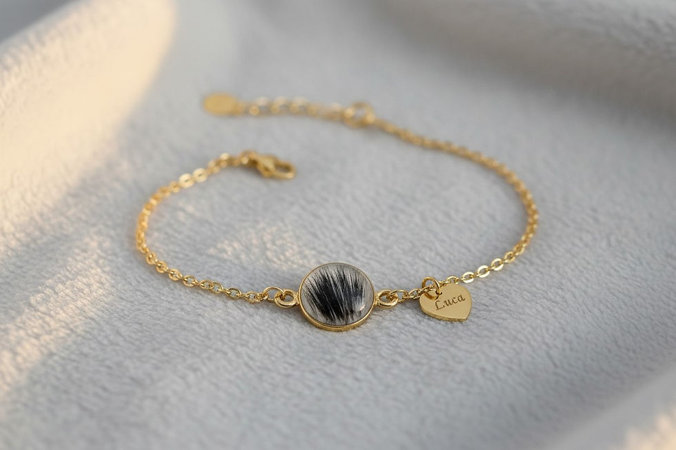 Tierhaarschmuck Armkettchen „Tina“ (925er Silber, vergoldet/rosévergoldet) mit Fell & Gravurherz