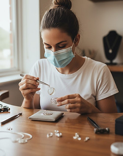 frau repariert ein schmuckstück | muttermilchschmuck schweiz