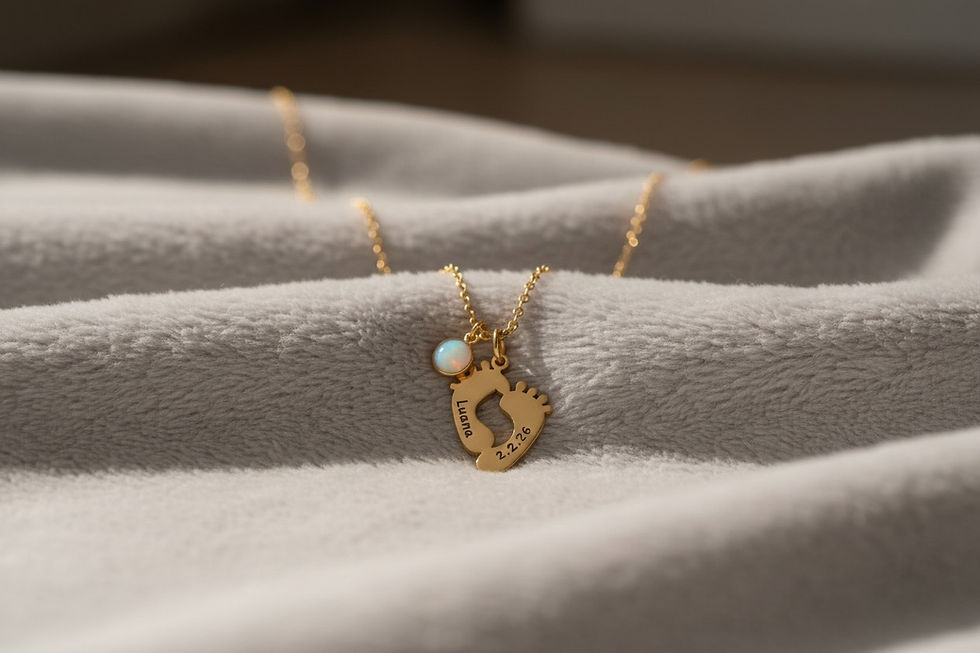 Muttermilchschmuck Halskette Füsschen mit Gravur und 8mm Medaillon