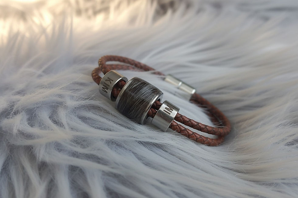 Tierhaarschmuck Armkette Goldi Flache Charm Perle 10x14mm