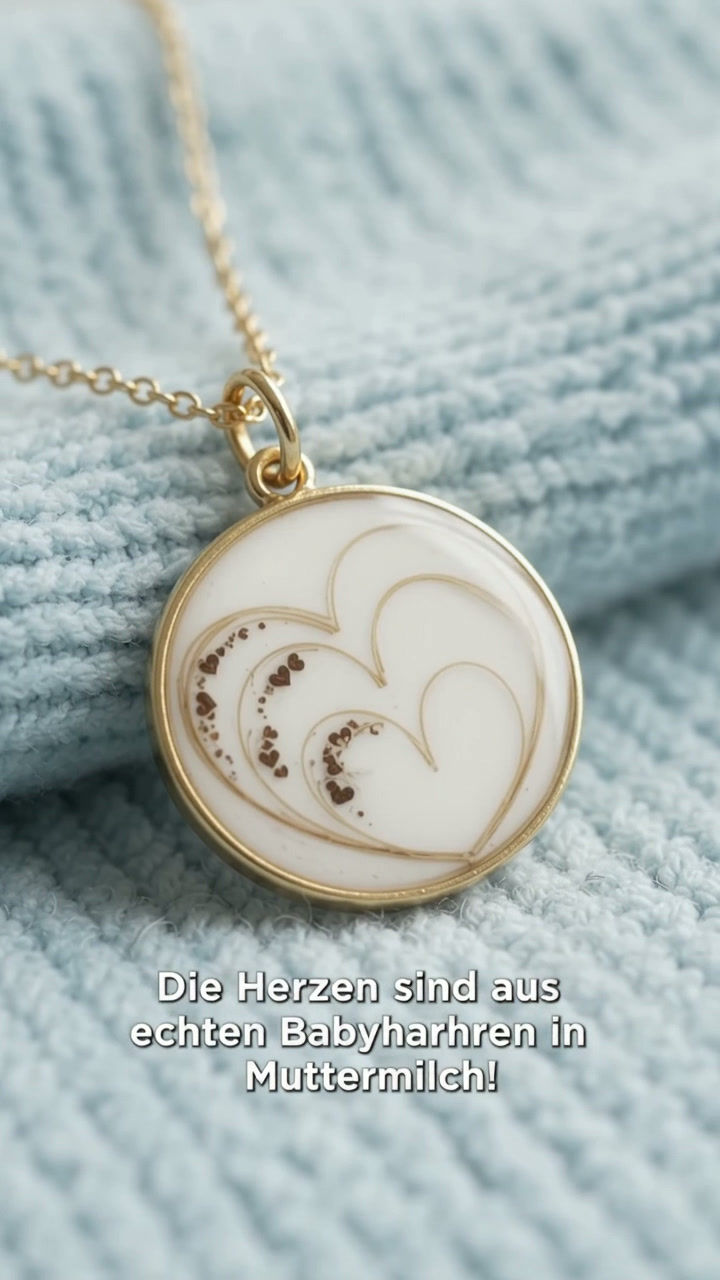 Muttermilchschmuck Halskette Danilo mit drei Haar‑Herzen im 925er Medaillon – handgefertigtes Erinnerungsstück der Stillzeit.
