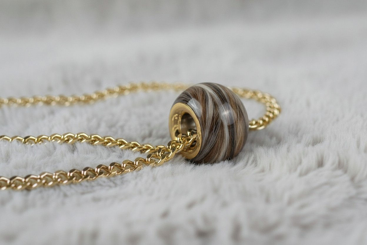 tierhaarschmuck Charm Perle mit Fell und Kette