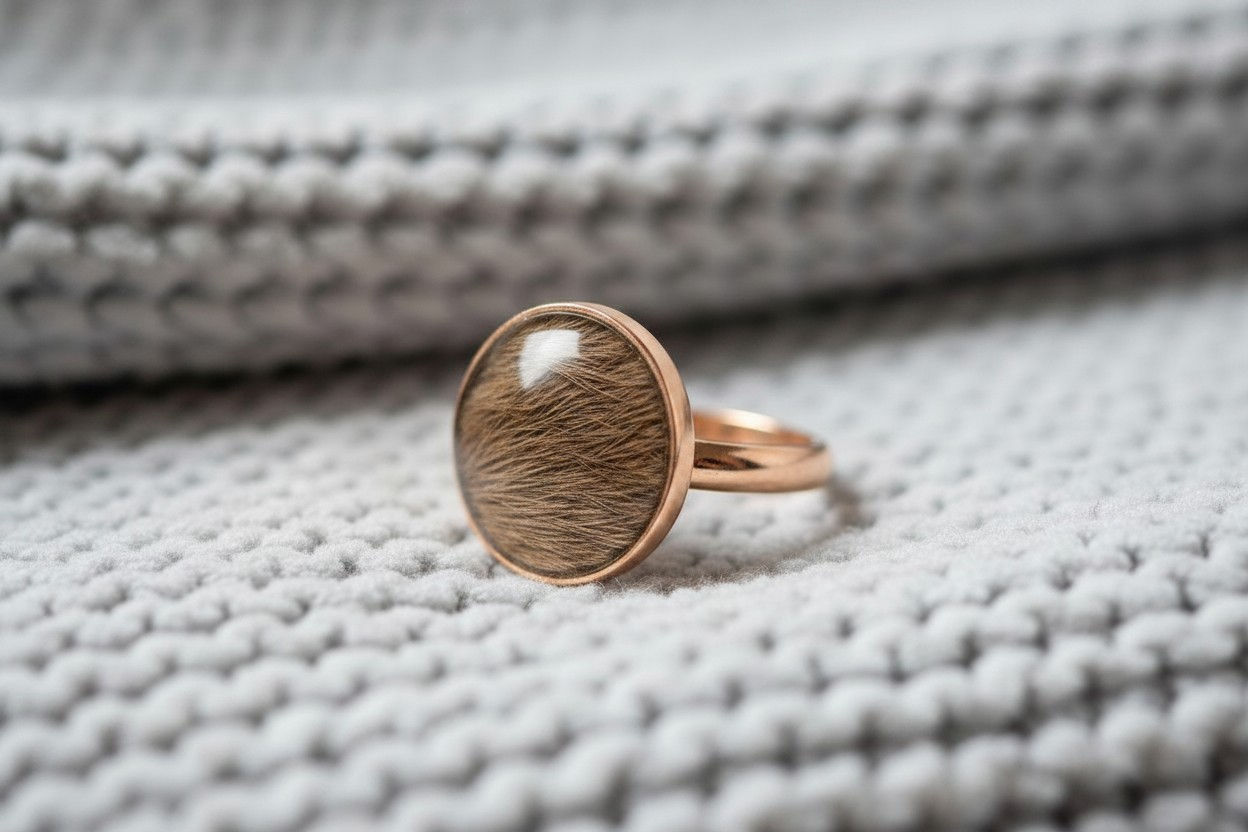Tierhaarschmuck Fingerring Bär mit Fell und Blüten