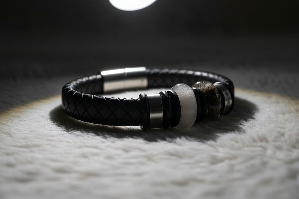 Miniaturbild: Tierhaarschmuck Armband „Millo“ –Lederband in 2 Fell Harz Perlen