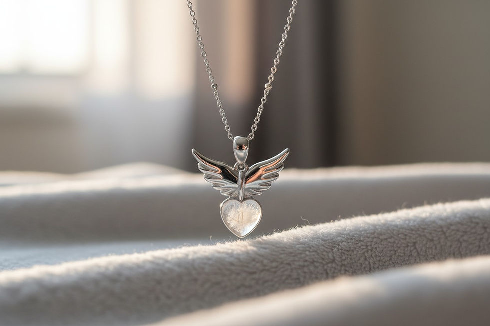 Miniaturbild: Tierhaarschmuck Halskette „Herzflügel“ mit Fell
