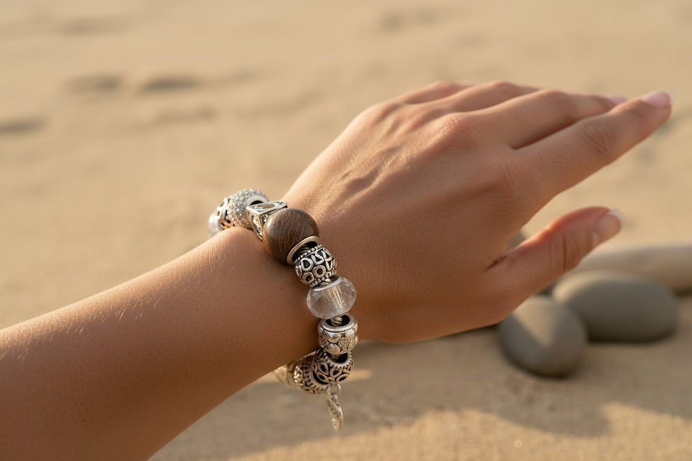 Bettelarmband „Louis“ aus Edelstahl mit 15 Charms und einer Fell-/Asche‑Harzperle – liebevoll gefertigtes Erinnerungsstück fü