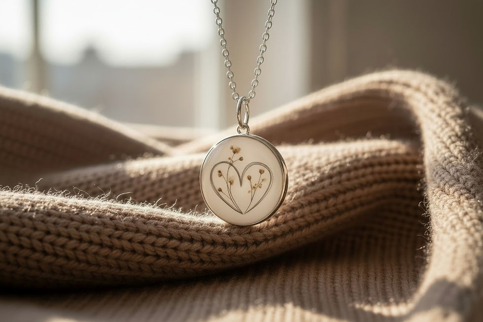Muttermilchschmuck Halskette „Danilo“ mit einem Haar‑Herz und Blumenstrauss im Medaillon aus 925er Silber