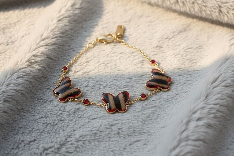 Tierhaarschmuck Armkette „Butterfly“ mit 3 Schmetterlingen & 4 Monatssteine