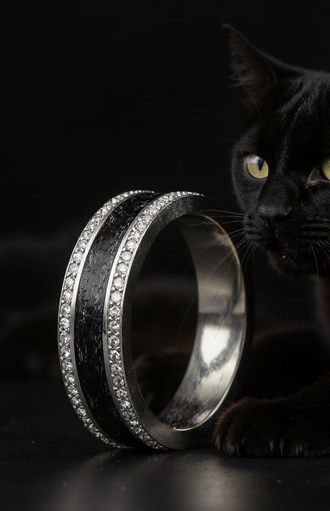 katze im vordergrund im hintergrund ein Fingerring | tierhaarschmuck