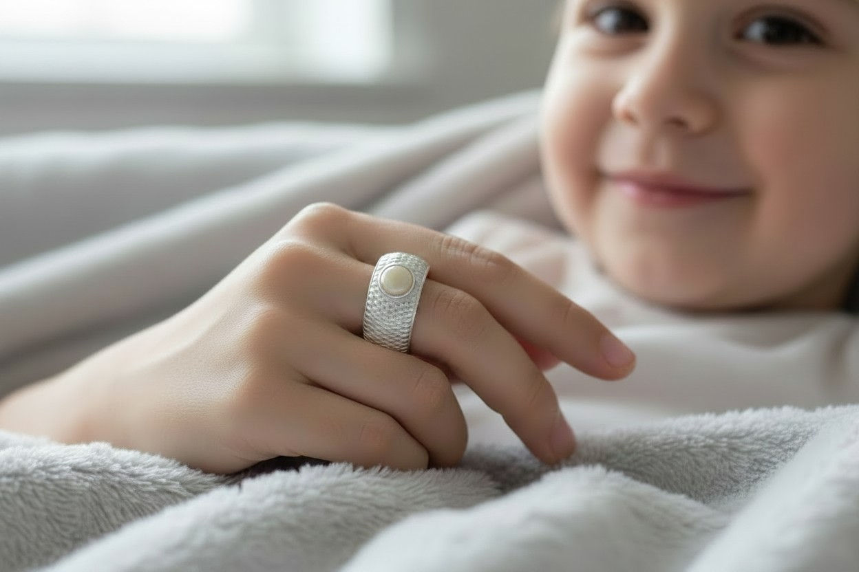 Muttermilchring Marius am Finger – emotionales Erinnerungsstück aus Silber
