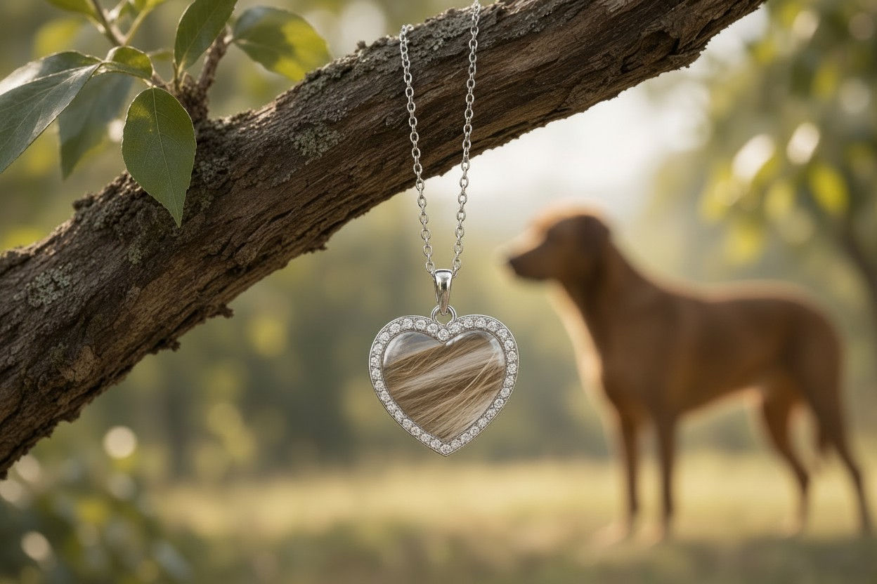 Tierhaarschmuck Halskette Seelentier mit persönlicher Fell- oder Ascheeinlage