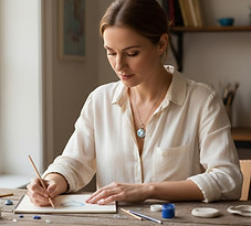 Frau zeichnet ein Schmuckstück | Muttermilchschmuck Schweiz