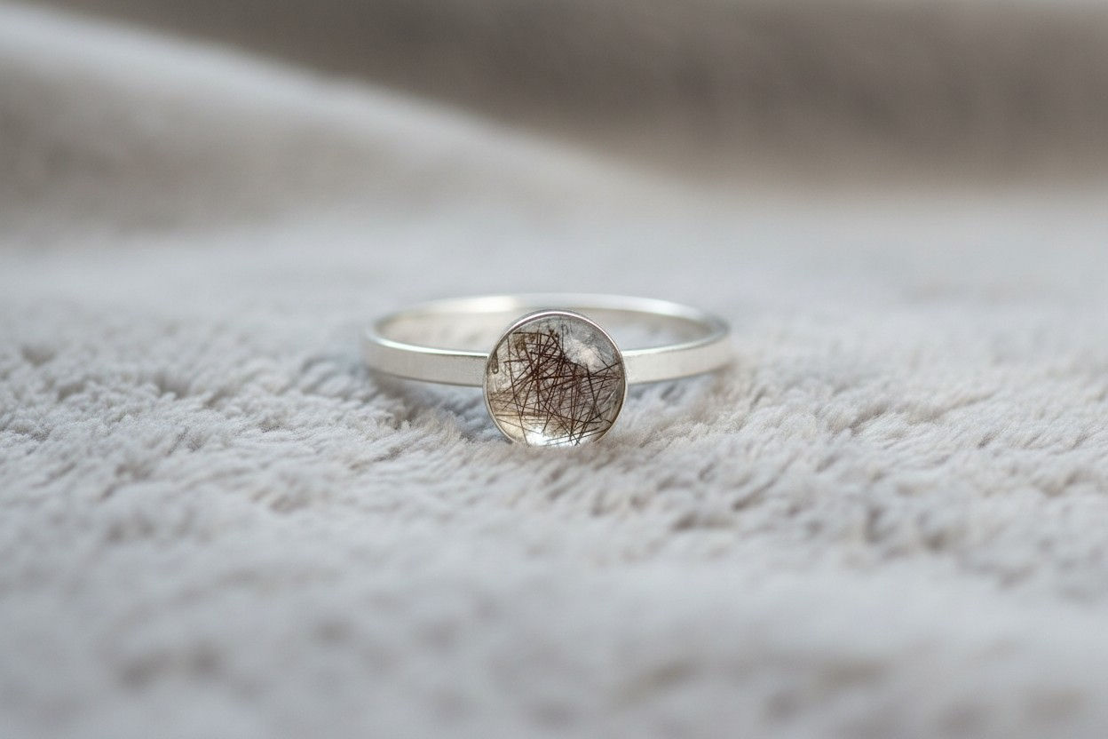 Tierhaarschmuck Fingerring „Fledermaus“ – 6 mm mit Fellherz 925