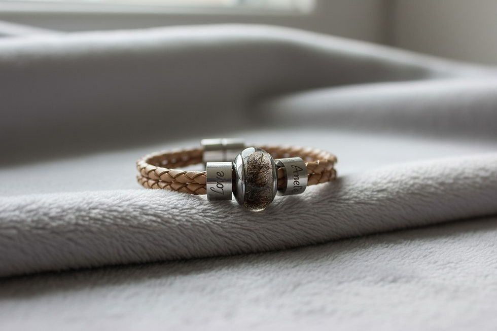 Tierhaarschmuck Armkette Goldi 14mm Fell/Asche Perle & Gravur