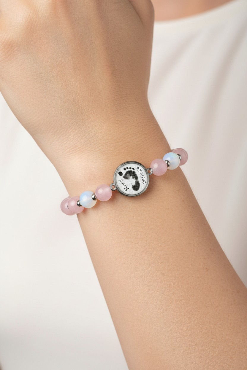 Muttermilchschmuck Armkette Perlenzauber mit Original Fussabdruc