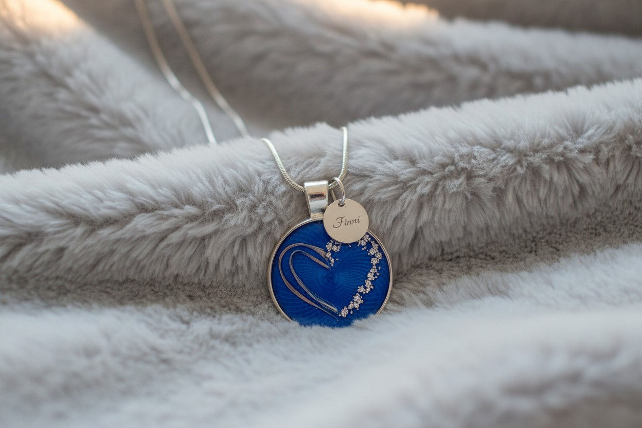 Tierhaarschmuck Halskette 925er Chris mit einem Herz aus Fell