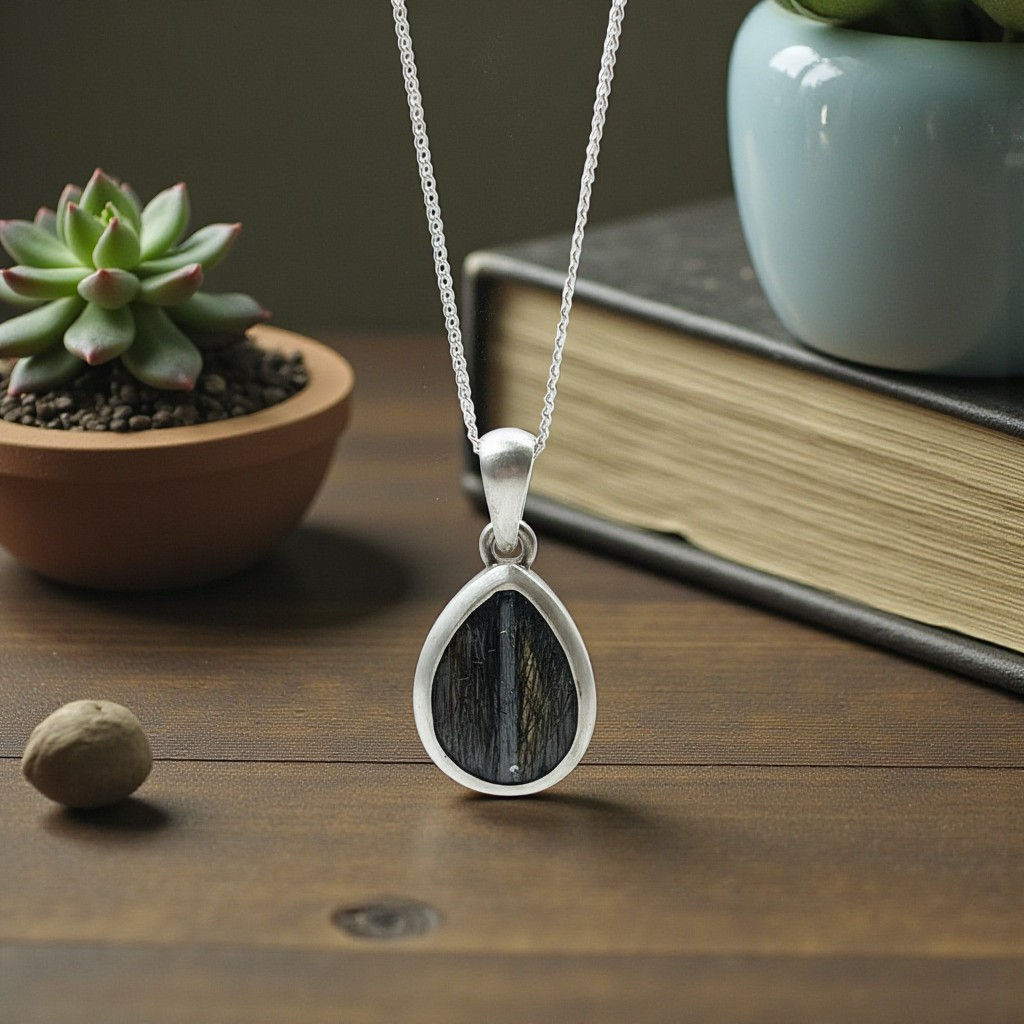 Tierhaarschmuck Halskette Pingu 17 x 13 mm mit Fell & einem Glitzerstreifen