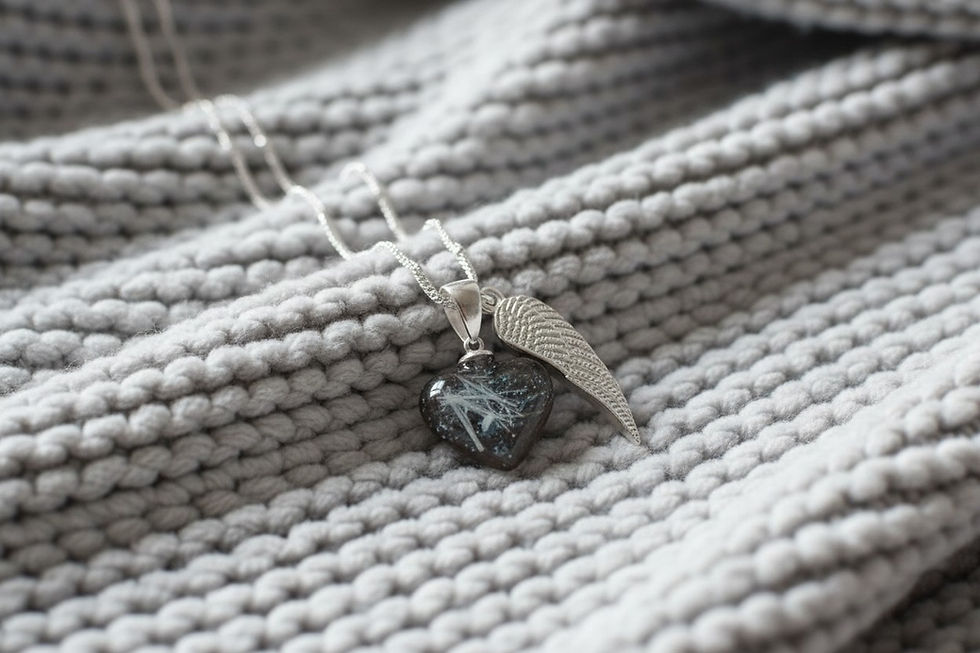 Miniaturbild: Tierhaarschmuck Sabrina Herz 14x13mm mit Engelsflügel & Gravur