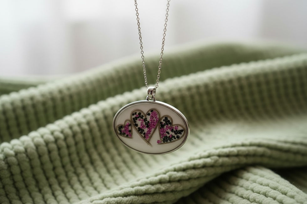 Miniaturbild: Muttermilchschmuck Halskette „Danilo“ –mit drei Haar Herzen & Glitzer