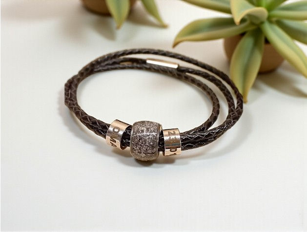 Tierhaarschmuck Armkette Goldi Flache Charm Perle 10x14mm mit Asche