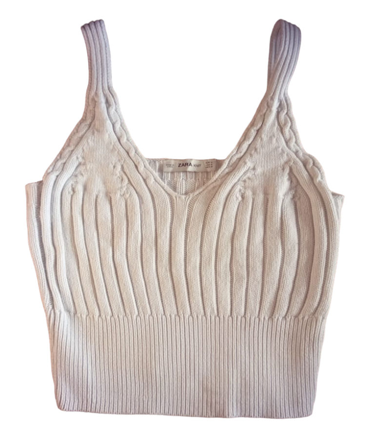 Top material hilo tejido cuello V, con tirantes