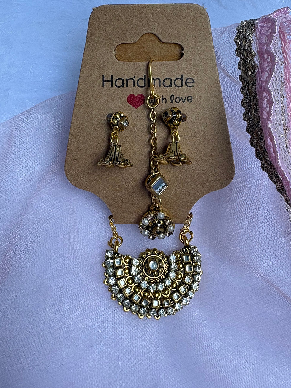 Thumbnail: Blush Pink and Gold  Lehenga Set with Jewelry