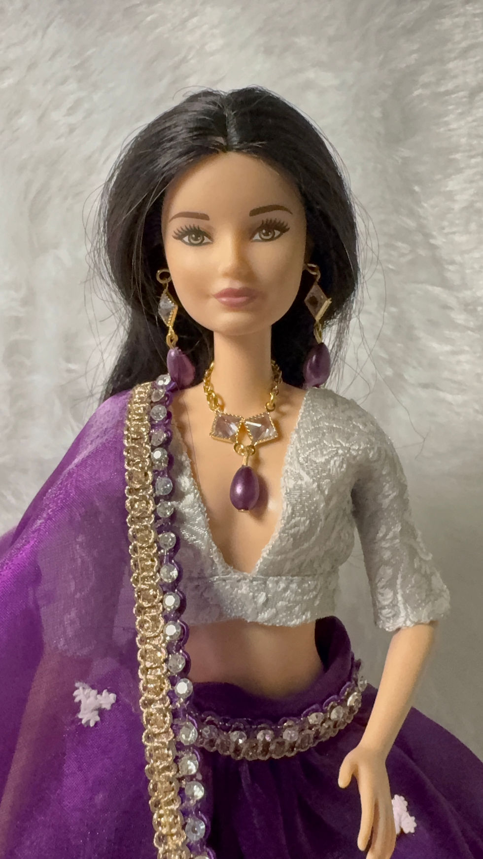 Thumbnail: Royal Purple and Silver Lehenga Set with Jewelry