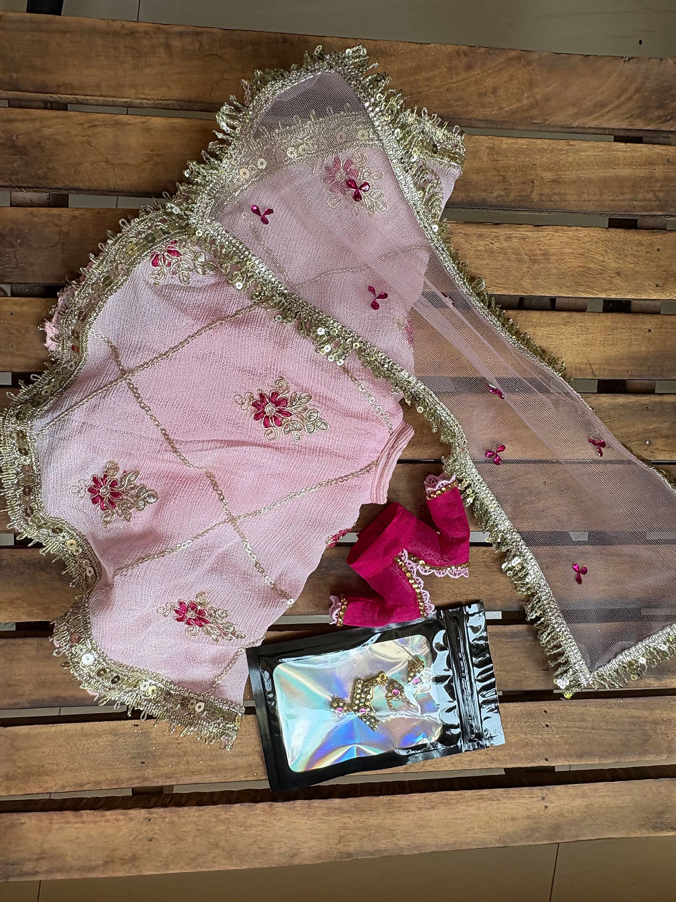 Thumbnail: Blush Pink Floral Embroidered Lehenga.