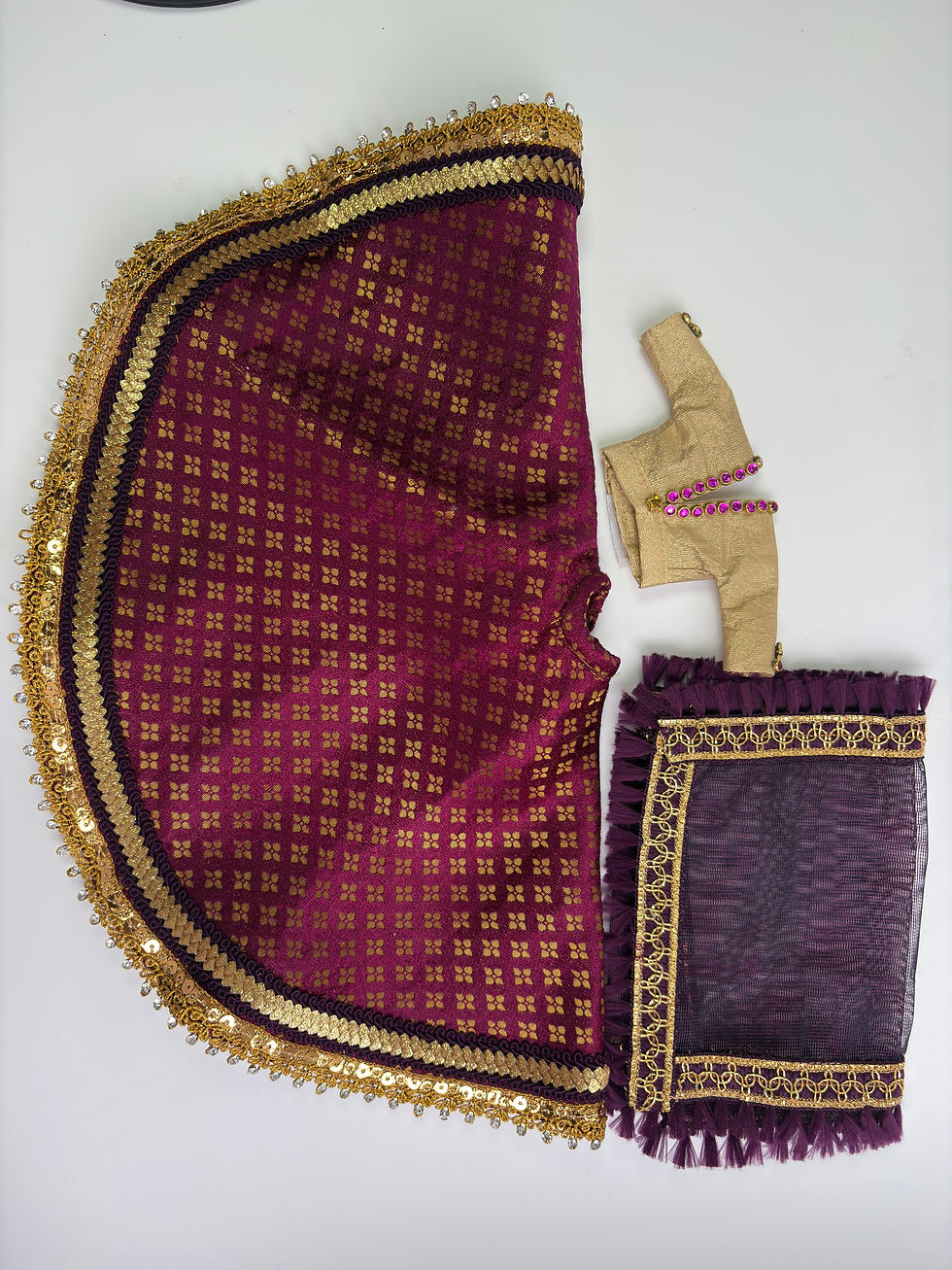 Thumbnail: Wine and Gold Traditional Lehenga Set with Jewelry.