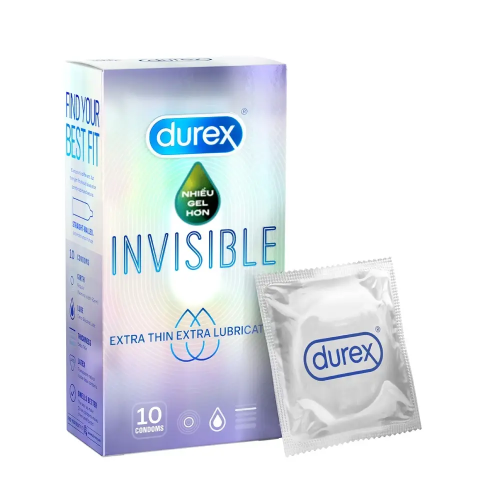 Bao Cao Su Durex Invisible Extra Thin, Extra Lubricated Hộp 10 Cái