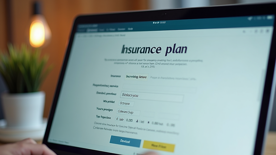 Close-up of a laptop screen showing insurance plan options