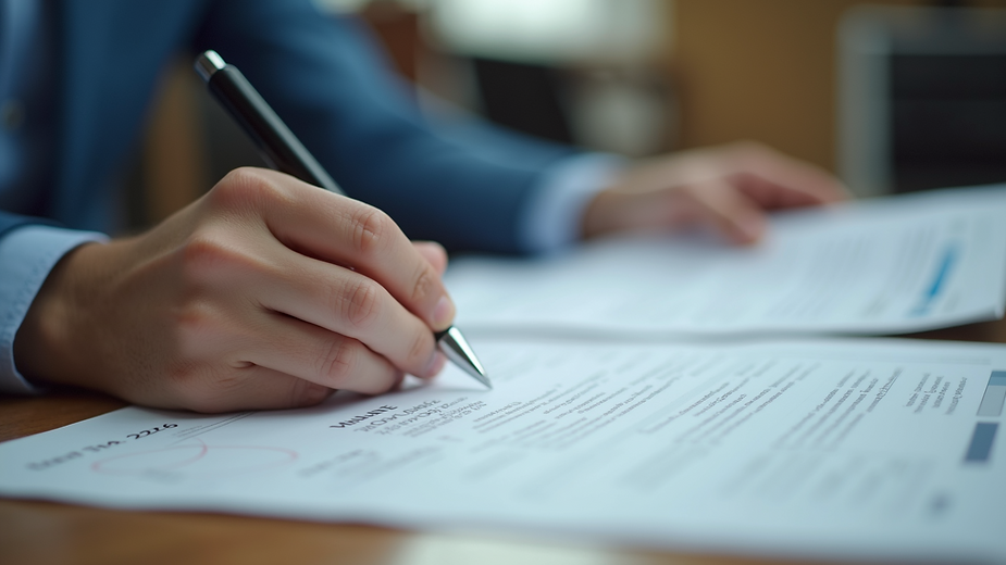 Close-up view of a person reviewing life insurance documents