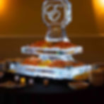 An ice sculpture with shrimp at a wedding