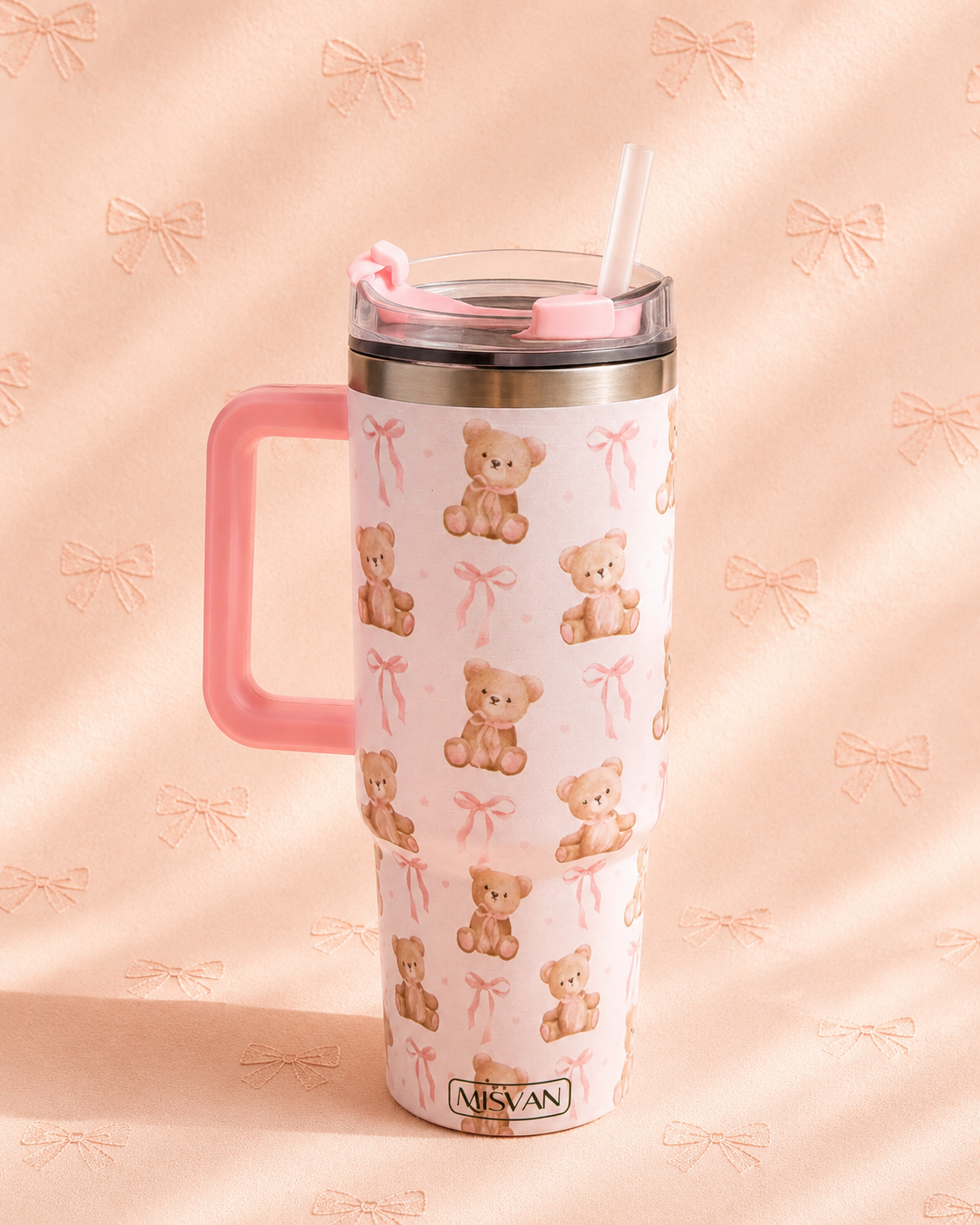 Teddy Tumbler – termosmugg med rosa rosetter
