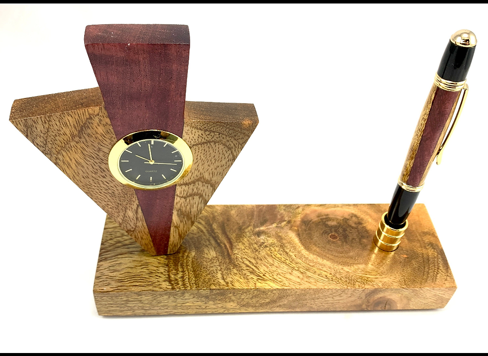 Thumbnail: Mango and Purpleheart Wood Clock and Pen Desk Set