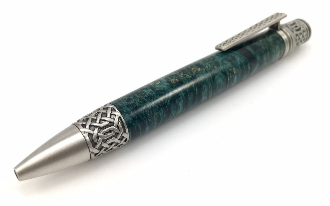 Celtic Twist Ballpoint Pen - Green Box Elder Burl Wood