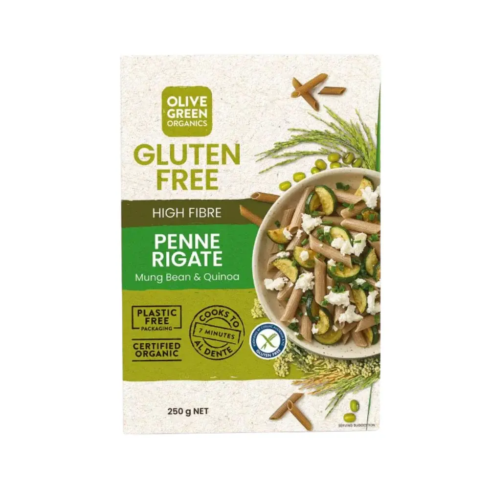 OLIVE GREEN ORGANICS- GF High Fibre Penne Rigate Mung Bean & Quinoa