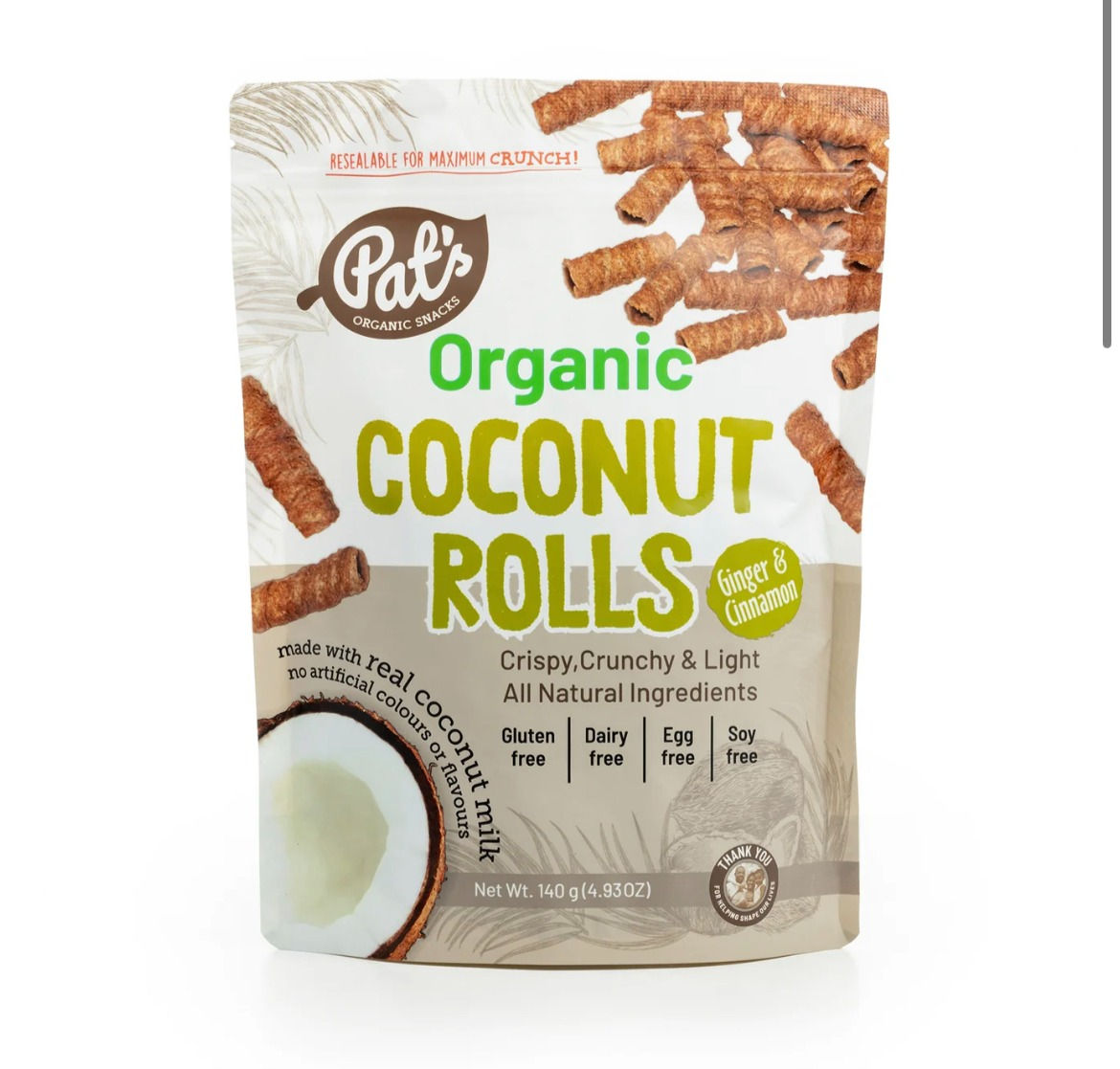 Pat's Organic Coconut Rolls - GINGER & CINNAMON