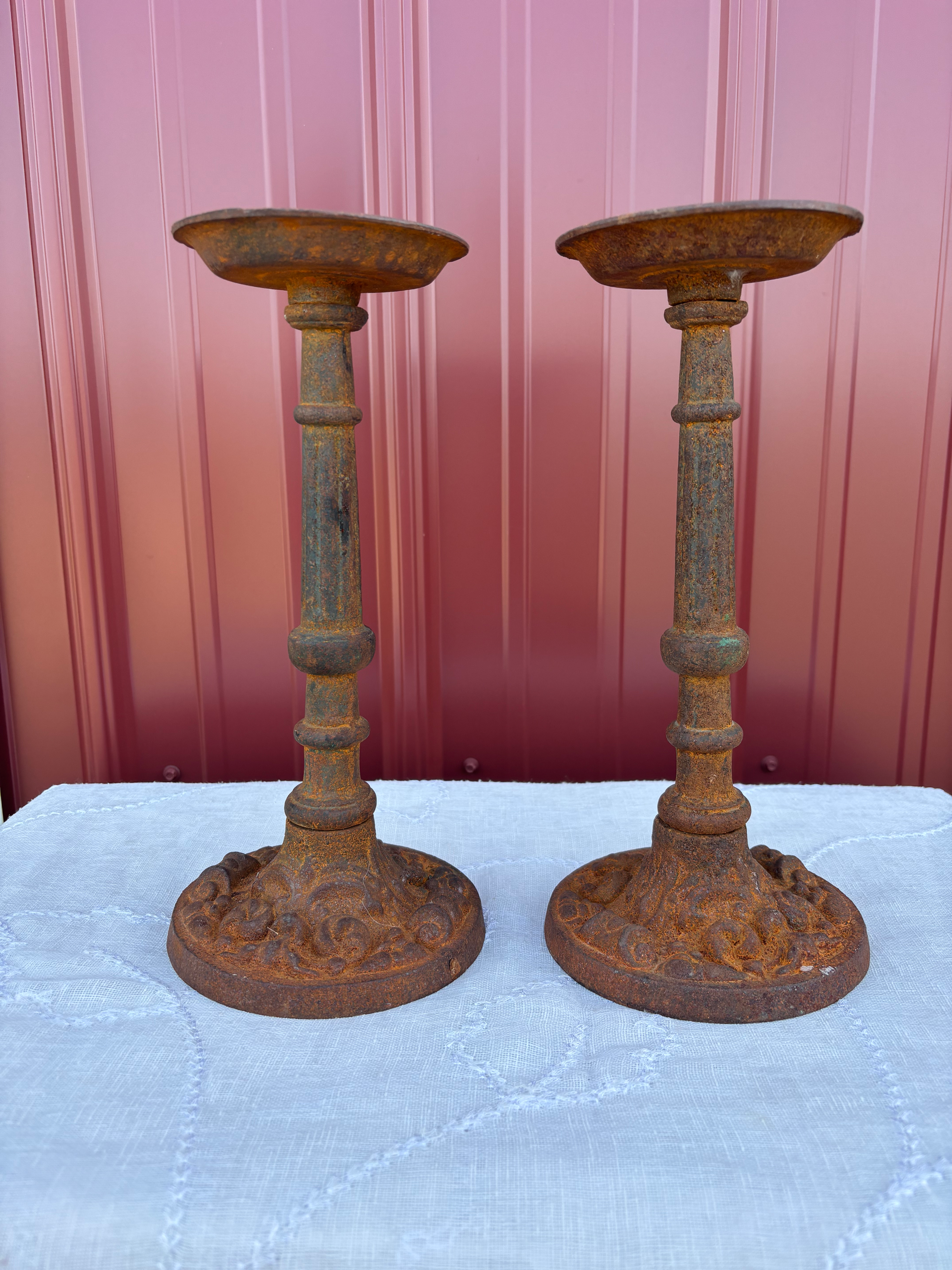 Antique Cast Iron Gothic Candle Holder 11.5"