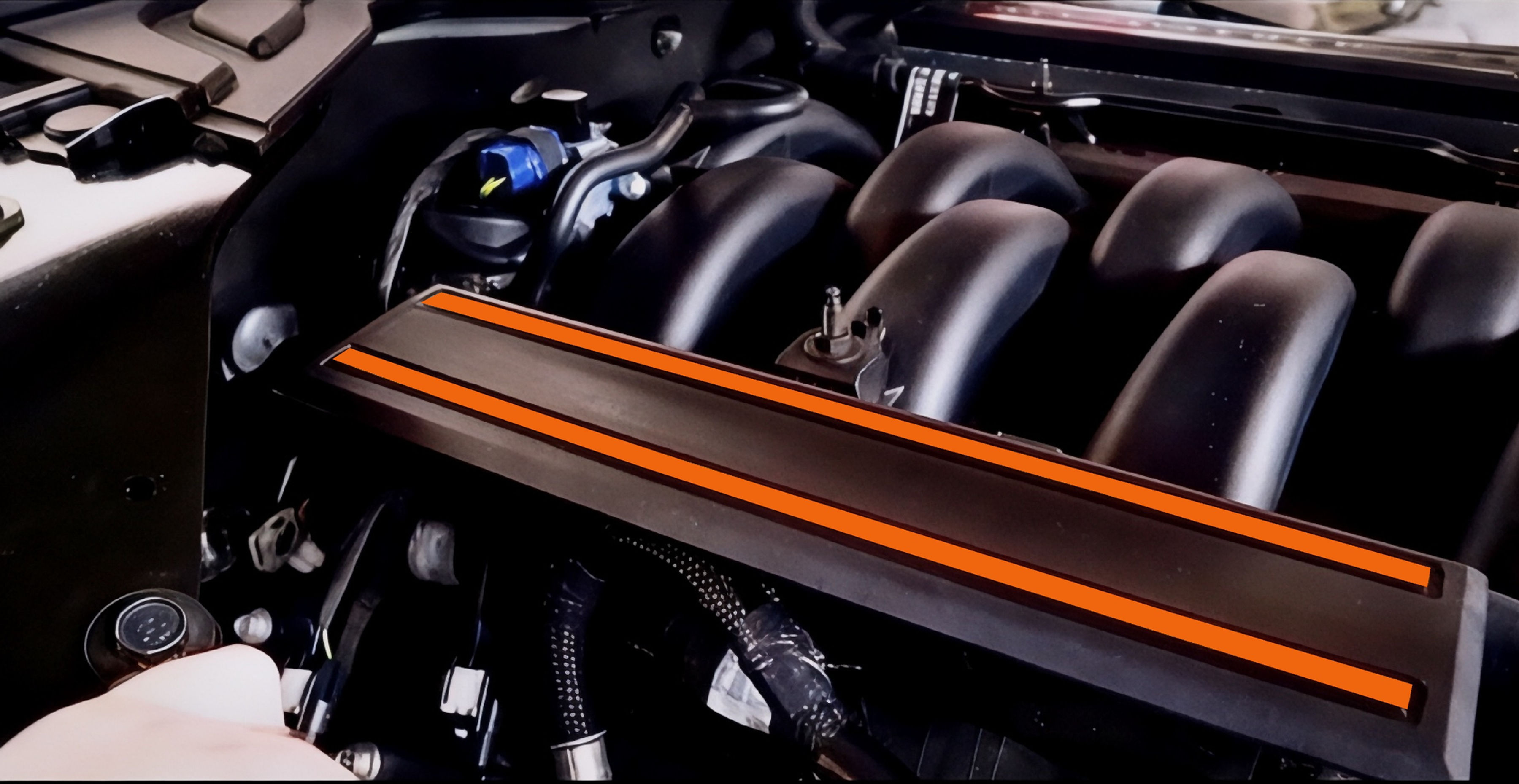 S550 M1 fuel rail cover overlays in twister orange