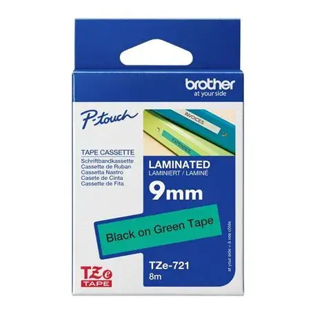 Brother P-Touch Labelling TZe Tape Black on Green (4 size)