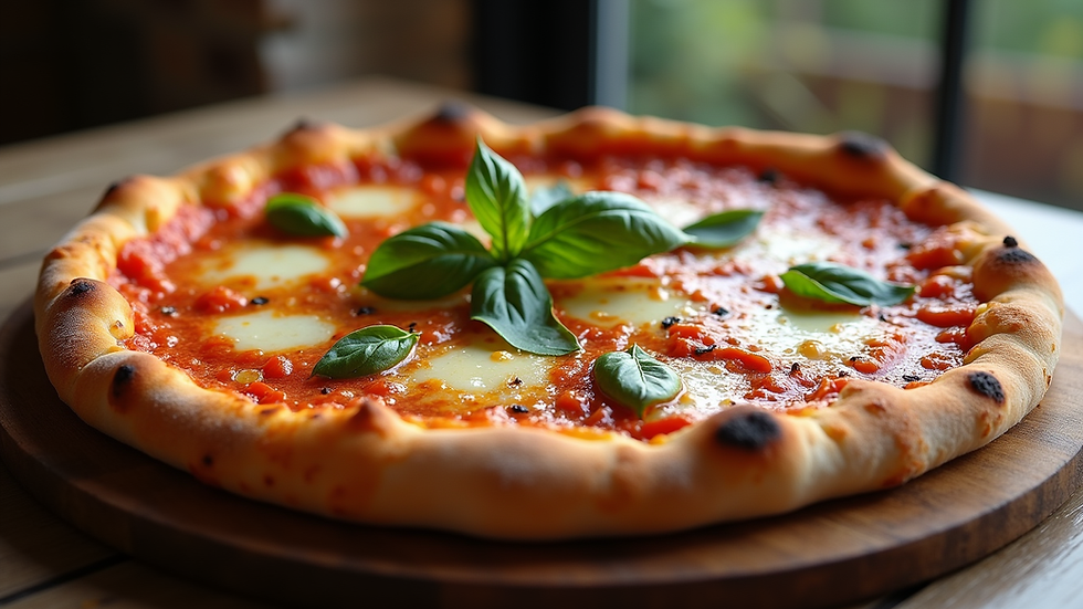 Vue rapprochée d'une pizza napolitaine croustillante garnie de basilic frais