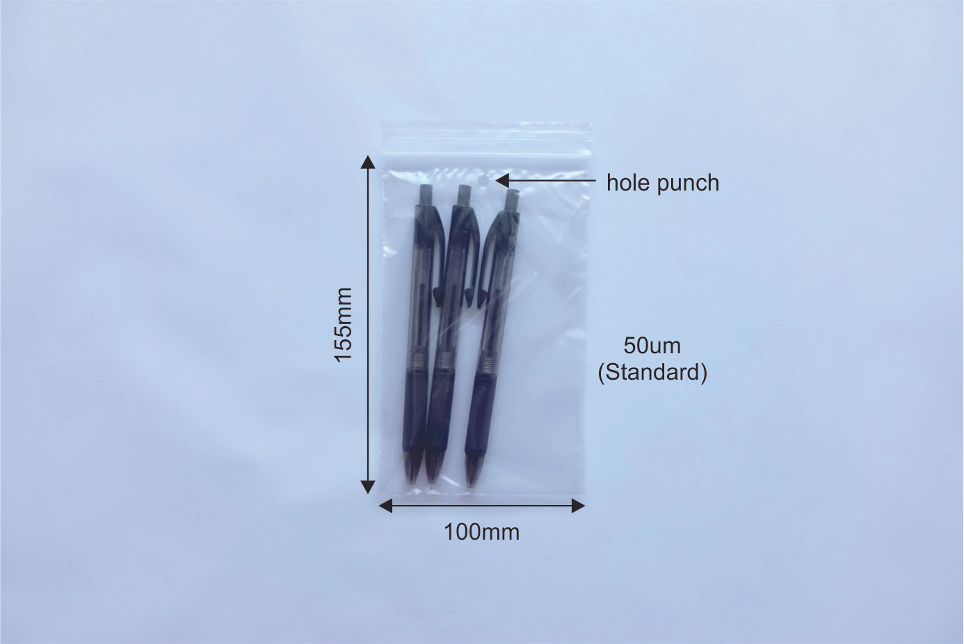 Custom Resealable Bag: 100x155x50um with air hole (1,000pcs)