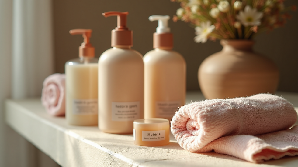 Close-up view of natural spa products arranged elegantly