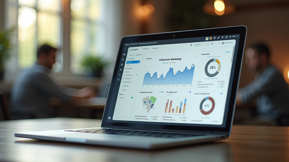 Eye-level view of a laptop screen showing influencer marketing dashboard