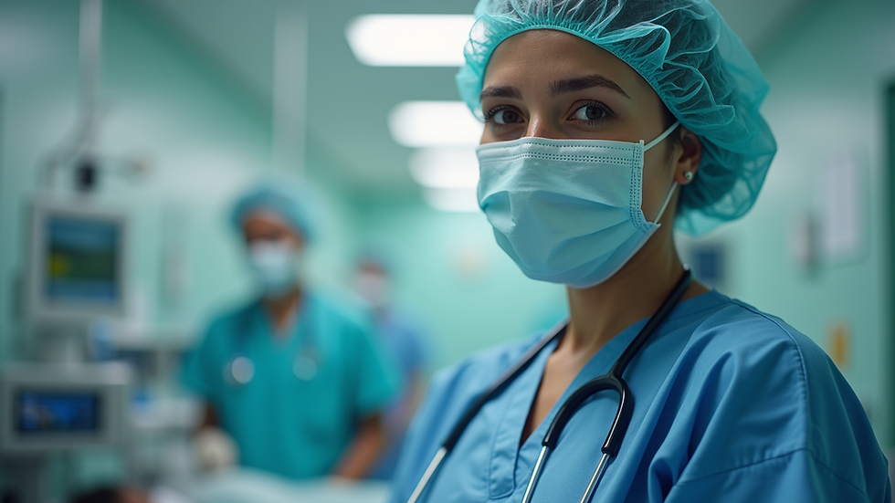 Eye-level view of a nurse working in a hospital setting