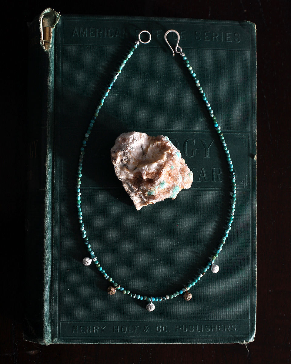 Thumbnail: Mixed Metal Seed Pod Turquoise Necklace