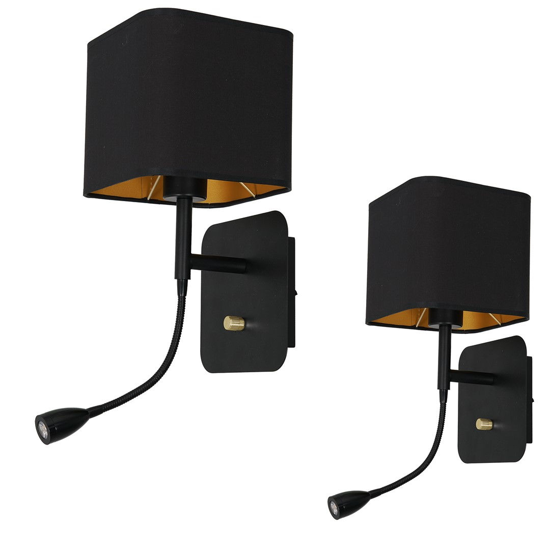NAPOLI SORT/GULD væglampe 1xE27 + 1W LED